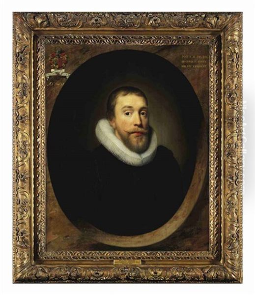 Portrait Of Willem Thielen, Reverend Minister Of The Reformed Dutch Church Of London, Austin Friars, In Black With A Ruff Oil Painting by Cornelis Jonson Van Ceulen