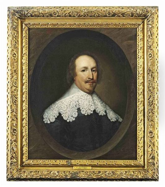 Portrait Of A Gentleman (william Lenthall) In A Black Doublet With A Lace Collar by Cornelis Jonson Van Ceulen