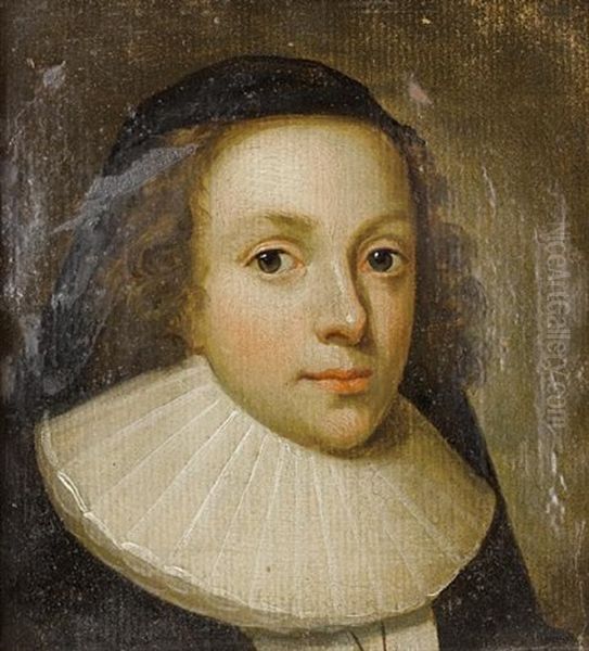 Portrait Of A Young Lady In A Black Dress And White Collar Oil Painting by Cornelis Jonson Van Ceulen