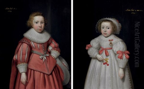 Portrait Of A Young Boy (+ Portrait Of A Young Girl; Pair) Oil Painting by Cornelis Jonson Van Ceulen