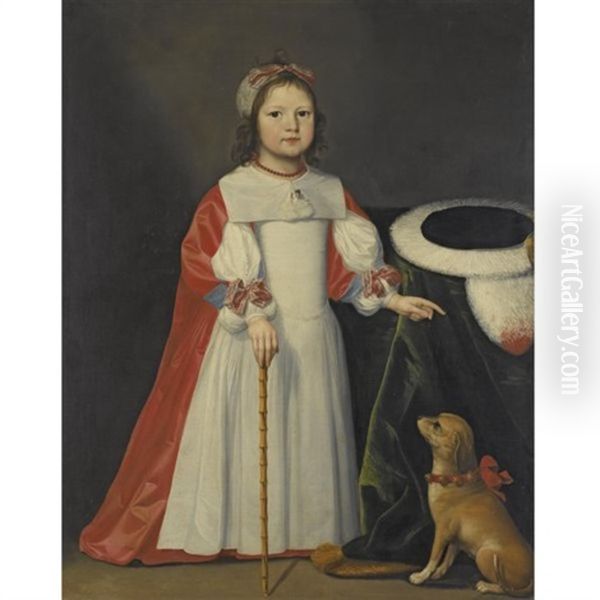 Portrait Of A Boy With A Dog Oil Painting by Cornelis Jonson Van Ceulen