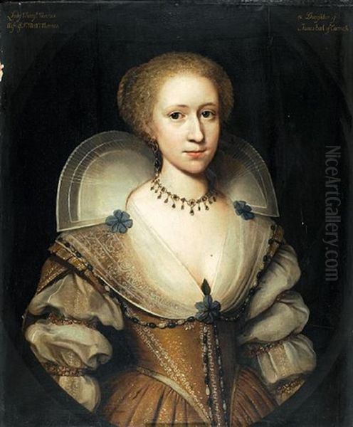 Portrait Of A Lady (margaret Mennes?) Oil Painting by Cornelis Jonson Van Ceulen