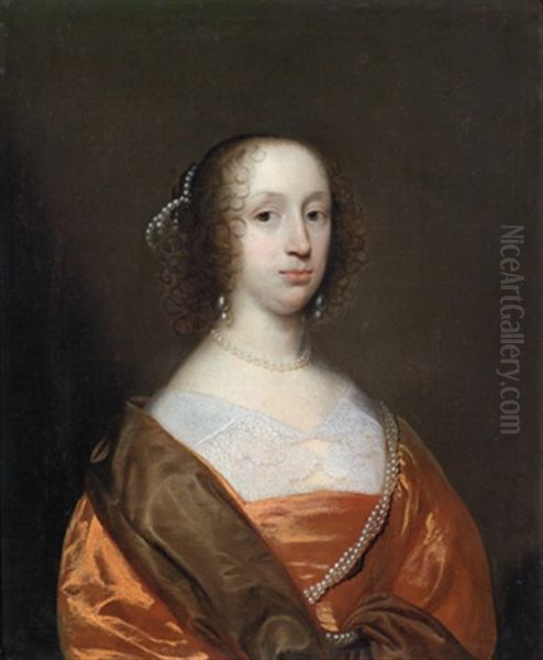 Bildnis Einer Aristokratischen Dame Mit Reichem Perlenschmuck Oil Painting by Cornelis Jonson Van Ceulen