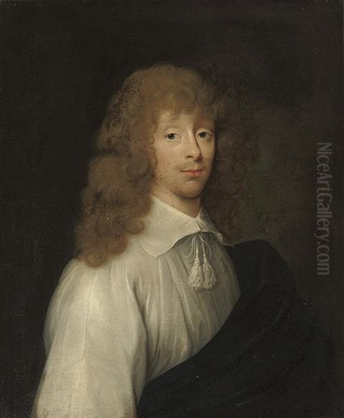 Portrait (catherine Vane?) Dressed As A Gentleman In A White Shirt With Tassles And A Black Wrap by Cornelis Jonson Van Ceulen