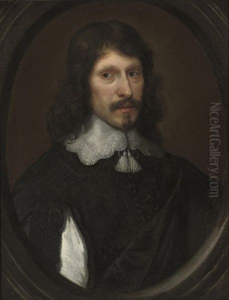 Portrait Of A Gentleman In A Black Doublet With Slashed Sleeves And A Black Cloak Oil Painting by Cornelis Jonson Van Ceulen