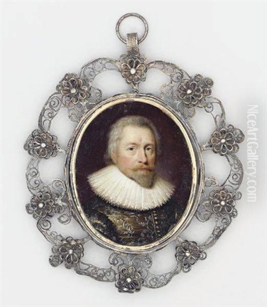 A Gentleman, In Silver-embroidered Grey Doublet, White Lace Ruff Oil Painting by Cornelis Jonson Van Ceulen