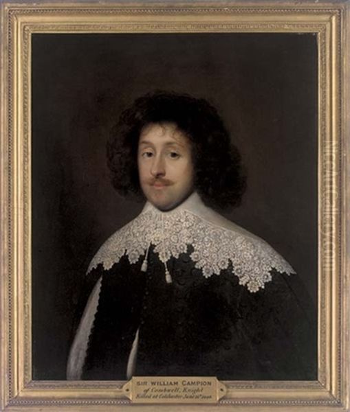 Portrait Of A Gentleman In A Black Doublet And White Lace Collar (sir William Campion ?) Oil Painting by Cornelis Jonson Van Ceulen