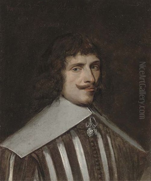 Portrait Of A Gentleman, Half-length, In A Brown And White Striped Doublet And White Collar Oil Painting by Cornelis Jonson Van Ceulen