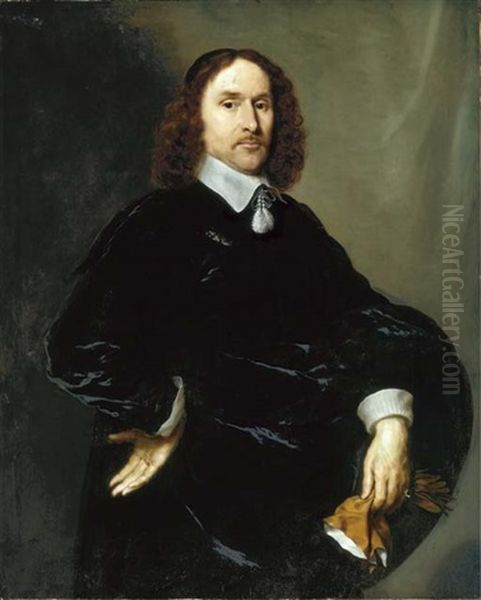 Portrait Of A Gentleman, Three-quarter-length, In A Black Doublet Oil Painting by Cornelis Jonson Van Ceulen