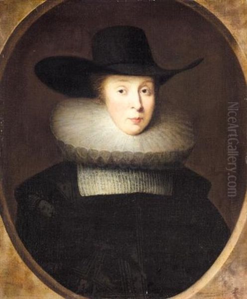 Portrait Of Frances, Lady Robinson Oil Painting by Cornelis Jonson Van Ceulen