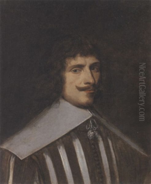 Portrait Of A Gentleman In A Brown And White Striped Doublet And White Collar Oil Painting by Cornelis Jonson Van Ceulen