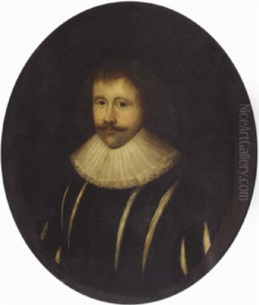 Portrait Of William Domville Of Lymme Hall, Cheshire, In A Slashed Black Coat And White Ruff by Cornelis Jonson Van Ceulen