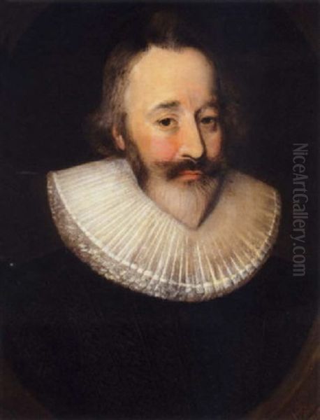 Portrait Of Sir Henry Spiller Of Laleham Wearing A Black Tunic And White Ruff Oil Painting by Cornelis Jonson Van Ceulen