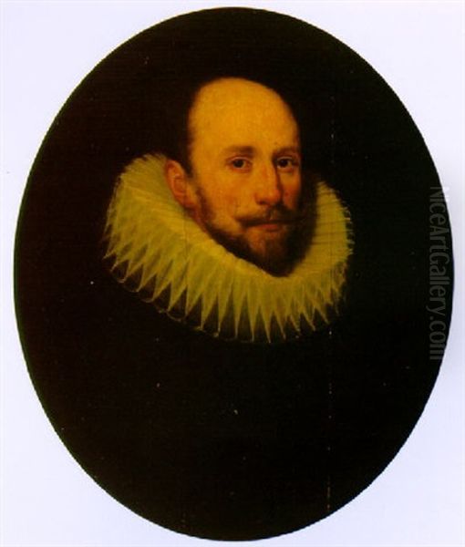 Portrait Of A Gentleman, Wearing A White Ruff Oil Painting by Cornelis Jonson Van Ceulen