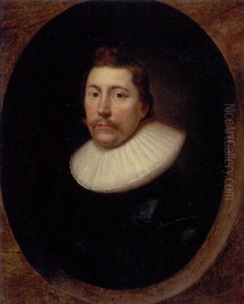 Portrait Of A Gentleman In A Black Silk Doublet And White Ruff by Cornelis Jonson Van Ceulen