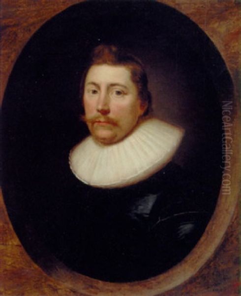 Portrait Of A Gentelman, In A Black Silk Doublet And Ruff Oil Painting by Cornelis Jonson Van Ceulen