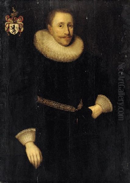 Portrait Of A Gentleman In Black Jacket With A White Ruff Collar And White Sleeves Oil Painting by Cornelis Jonson Van Ceulen