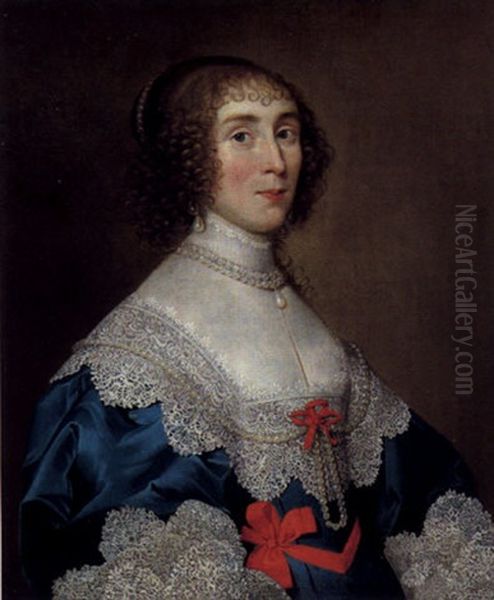 Bildnis Einer Vornehmen Dame In Blauem Kleid Oil Painting by Cornelis Jonson Van Ceulen