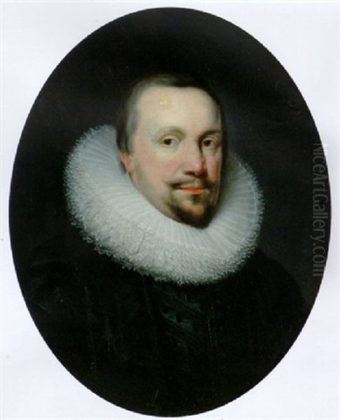 Portrait Of A Gentleman, Traditionally Identified As Thomas Coventry, In A Black Doublet And White Ruff Oil Painting by Cornelis Jonson Van Ceulen