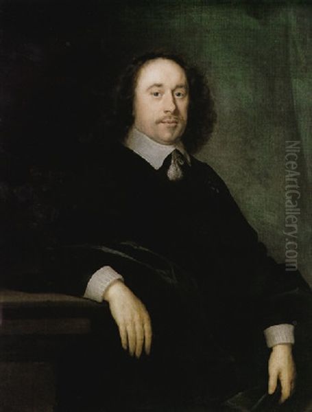 Portrait Of A Gentleman Wearing A Black Coat And White Collar Oil Painting by Cornelis Jonson Van Ceulen