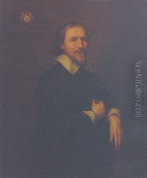 Portrait Of A Gentleman In A Black Coat And White Shirt Oil Painting by Cornelis Jonson Van Ceulen