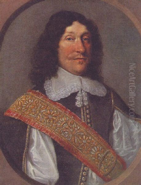 Portrait Of A Gentleman In A Grey Doublet With Slashed Sleeves And Lace Collar Oil Painting by Cornelis Jonson Van Ceulen