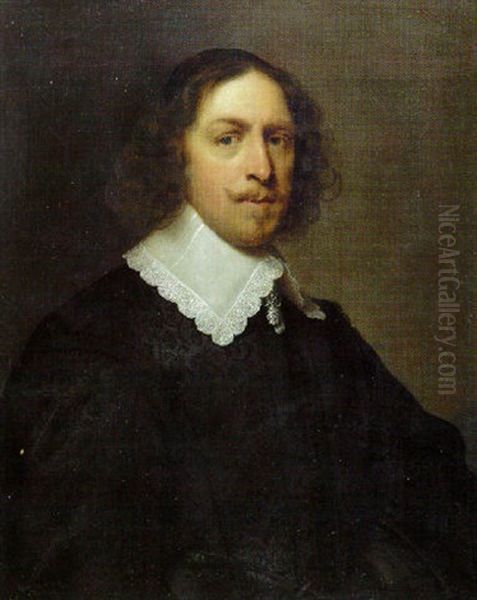 Portrait Of A Gentleman In An Embroidered Black Doublet And Lace Collar Oil Painting by Cornelis Jonson Van Ceulen