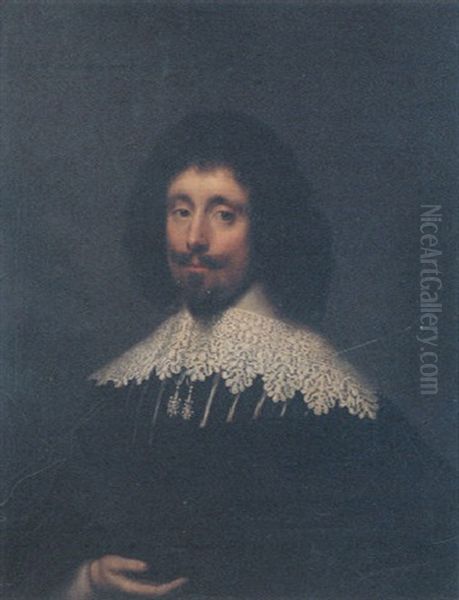 Portrait Of A Gentleman (james Howell ?) In A Black And White Doublet, White Lace Collar, And Black Mantle Oil Painting by Cornelis Jonson Van Ceulen