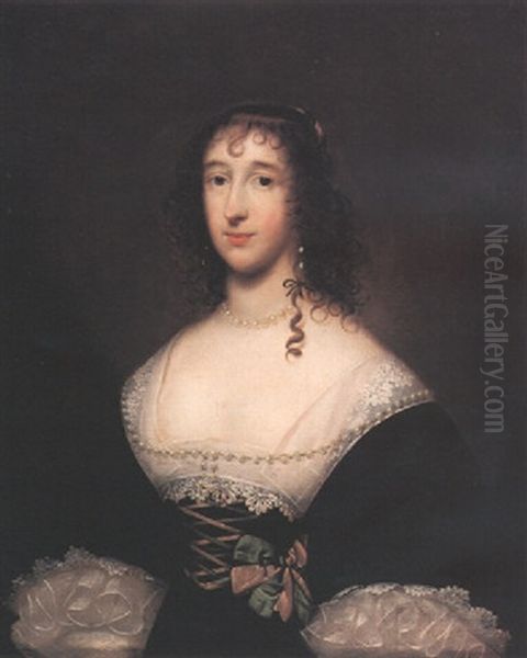 Portrait Of A Lady (lettice, Lady Falkland ?) Oil Painting by Cornelis Jonson Van Ceulen