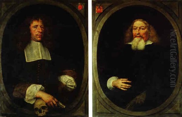 Portrait D'homme Tenant Un Livre Dans Un Oeil-de-boeuf Oil Painting by Cornelis Jonson Van Ceulen