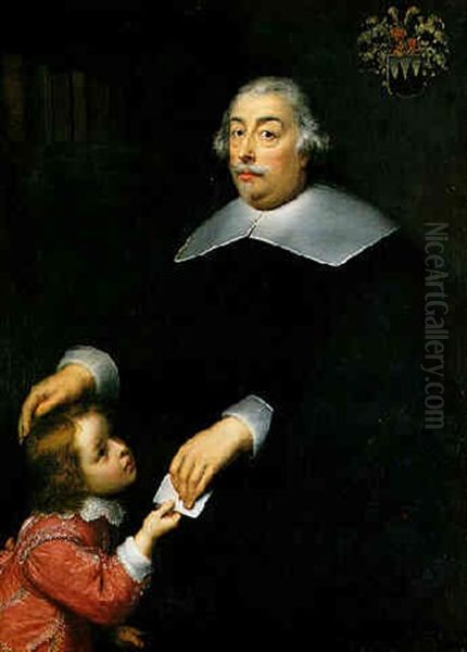 Portrait Of A Gentleman With A Child by Cornelis Jonson Van Ceulen