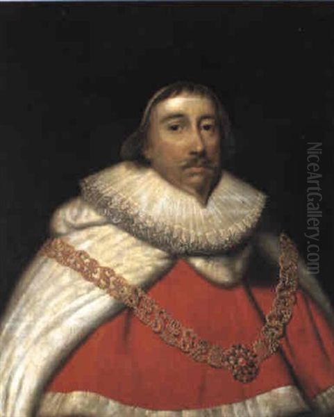 Portrait Of A Judge (sir Nicholas Hyde?) Oil Painting by Cornelis Jonson Van Ceulen