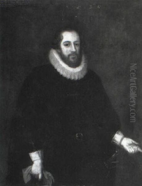 Portrait Of Edward Hanbury Standing, Wearing A Wheel Ruff Oil Painting by Cornelis Jonson Van Ceulen