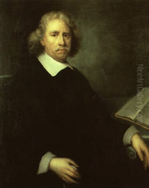 Portrait Of Professor Antonius Aemilius Seated At A Table With A Book Oil Painting by Cornelis Jonson Van Ceulen