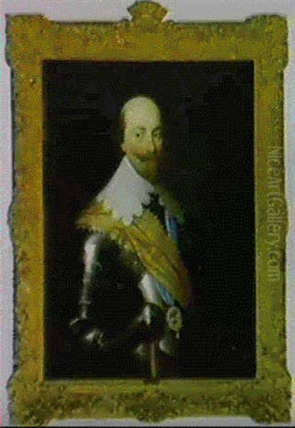 Portrait De Robert Bertie Comte De Lindsey En Armure Et     Portant En Medaillon L'ordre De La Jarretiere Oil Painting by Cornelis Jonson Van Ceulen