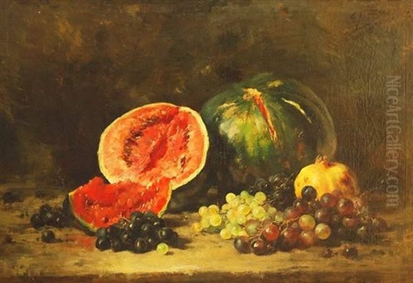 Fruchtestilleben Mit Melone Und Trauben Oil Painting by Eugene Joors