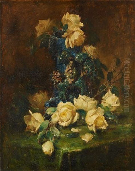 Composition Aux Roses Jaunes Oil Painting by Eugene Joors