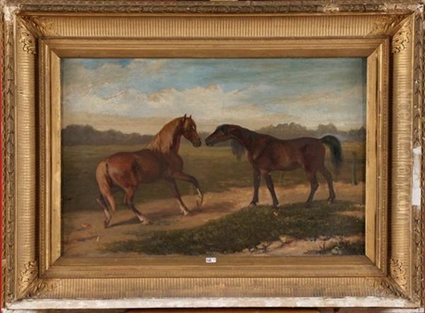 Chevaux Au Pre Oil Painting by Eugene Joors