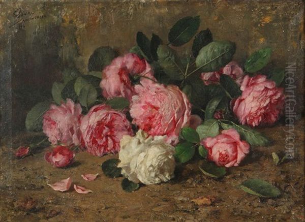 Nature Morte Aux Roses Oil Painting by Eugene Joors