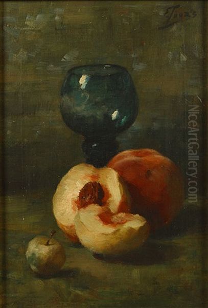 Stilleven Met Perzik, Appel En Glas Oil Painting by Eugene Joors