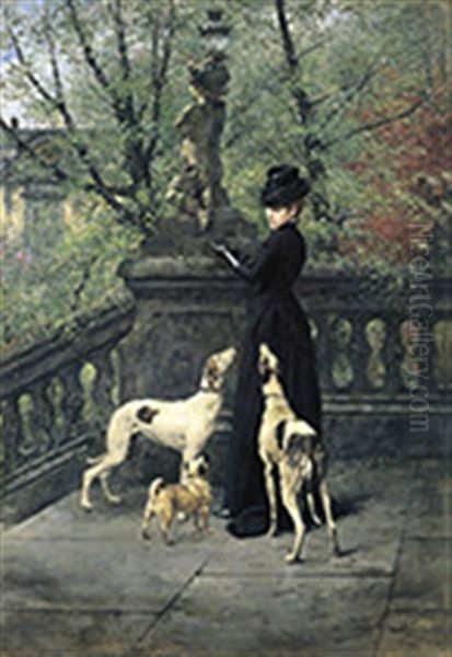 Femme Elegante Avec Ses Chiens Oil Painting by Eugene Joors