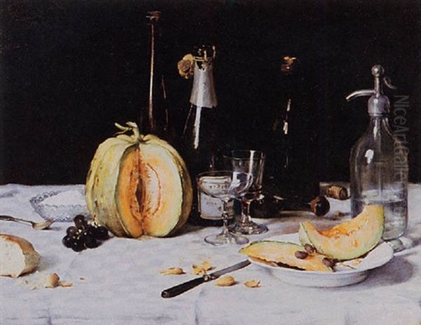 Still Life Of Fruit And Champagne Oil Painting by Eugene Joors