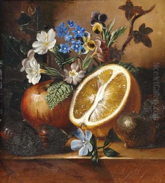 Still Life With Flowers And Fruit Oil Painting by Dirk Jan Hendrik Joosten