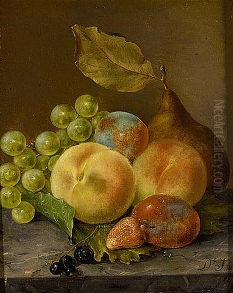 Still Life With Grapes, Peaches And A Prune Oil Painting by Dirk Jan Hendrik Joosten