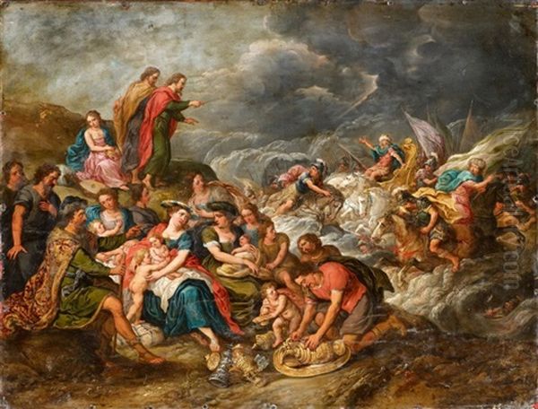 Moses Vernichtet Die Truppen Des Pharao Im Roten Meer Oil Painting by Hans Jordaens III