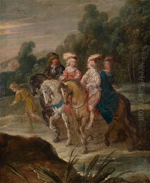 Landschaft Mit Einer Eleganten Berittenen Gesellschaft Oil Painting by Hans Jordaens III