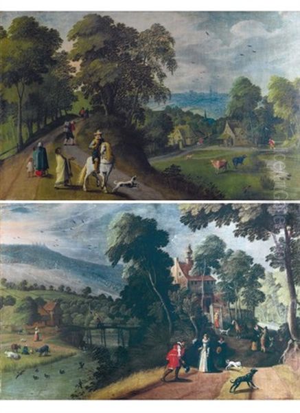 La Rencontre Sur Le Chemin (+ Paysage Aux Cavaliers Et Paysans; Pair) Oil Painting by Hans Jordaens III