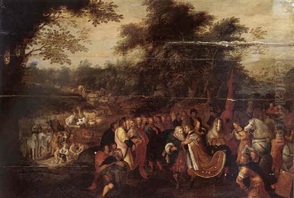 The Reconciliation Of Jacob And Laban Oil Painting by Hans Jordaens III