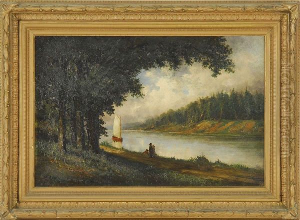 Idyll Times Along The Riverbank Oil Painting by Frederick Stone Batcheller