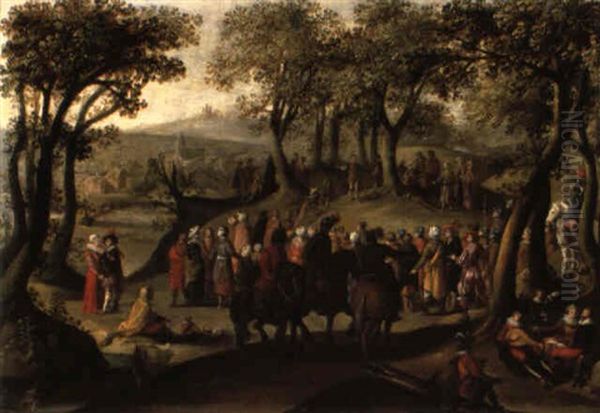 Waldlandschaft Mit Der Predigt Johannes Des Taufers Oil Painting by Hans Jordaens the Younger